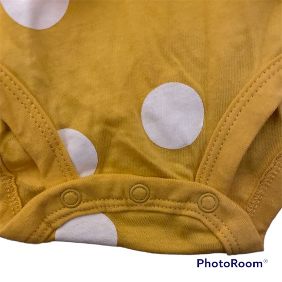 NWT Carter’s Long Sleeve Yellow and White Polka Dot Peplum One Piece 12 Months - Picture 4 of 4